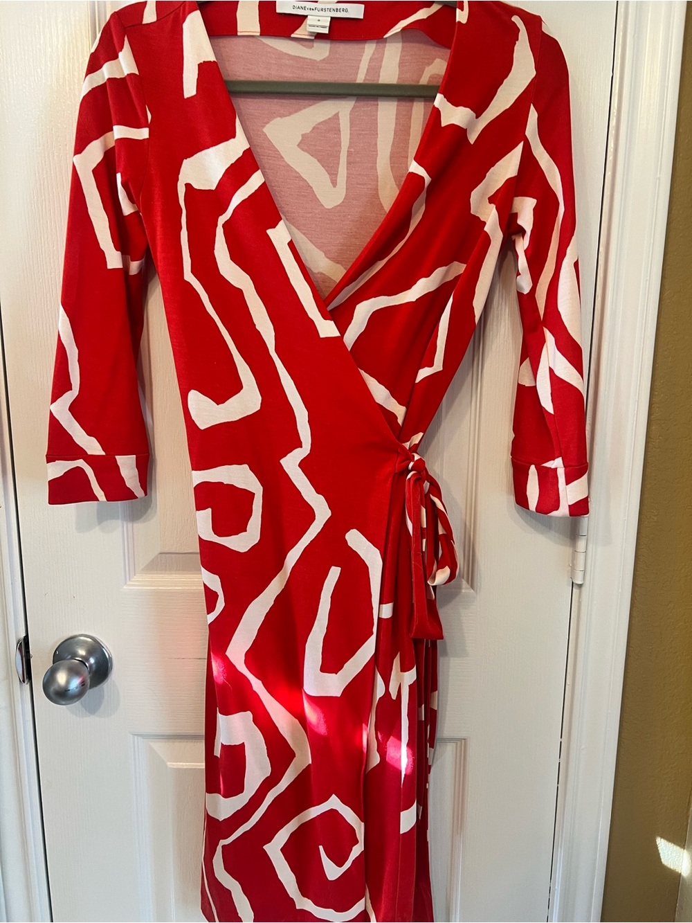 Diane Von Furstenberg Red and White Wrap Dress